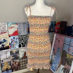 macy & taylor Floral Smocked Tie-Shoulder Mini Dress - Yellow Multi